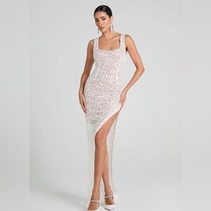NADINE MERABI White Sequin Maxi Dress